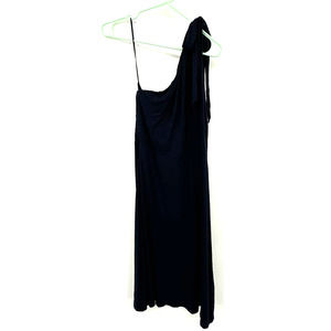 Loft size XS navy blue one shoulder mini dress bow detail on shoulder soft‎